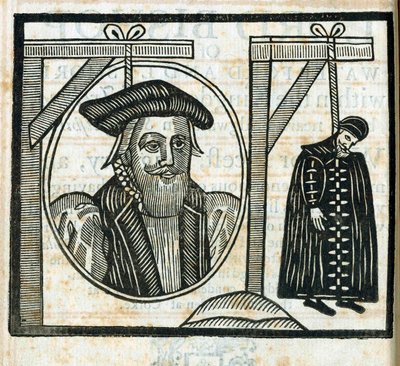 Pjece, der annoncerer henrettelsen af John Atherton og hans elsker John Childe for buggeri af English School