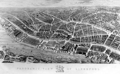 Panoramaudsigt over Liverpool, efter en akvarel af Ackerman, 1847 af English School