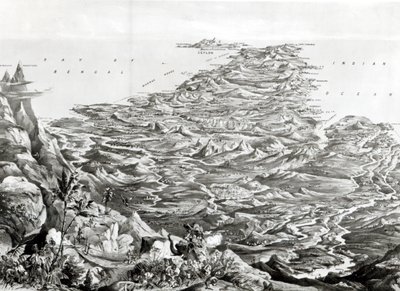 Panoramaudsigt over Indien fra Himalaya-bjergene, designet af T. Packer, 1857 af English School
