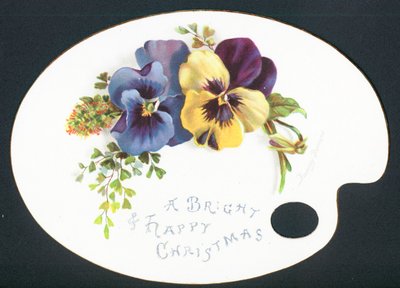Stedmoderblomster på kunstnerpaletten, julekort af English School