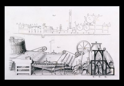 Papirfremstillingsmaskine fra Cyclopaedia of Useful Arts & Manufactures, redigeret af Charles Tomlinson, ca. 1880