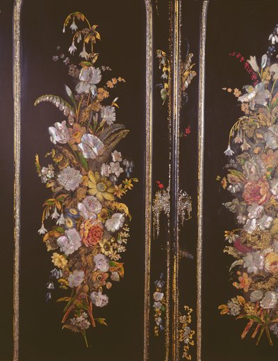 Sminkebord af papirmache, detalje af skabslåge, ca. 1851 (foto) (se også 144844) af English School