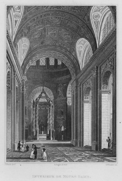 Paris, interiør i Notre Dame (gravering) af English School