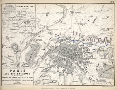 Paris og dets omegn, for at illustrere slaget ved Paris, 30. marts 1814 af English School