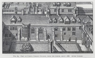 En del af Corpus Christi College, fra nord, omkring 1688, efter Loggan (gravering) af English School
