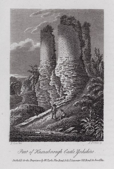En del af Knaresborough Castle, Yorkshire (gravering) af English School