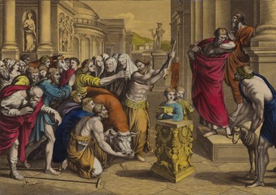 Paul og Barnabas i Lystra (farve litho) af English School