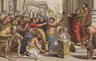 Paul og Barnabus i Lystra (chromolith) af English School