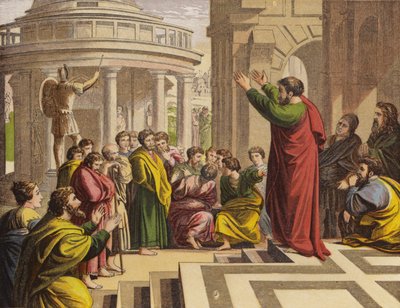 Paulus prædiker i Athen (chromolitho) af English School