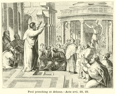 Paulus prædiker i Athen, Apostelgerninger, xvii, 22, 23 af English School