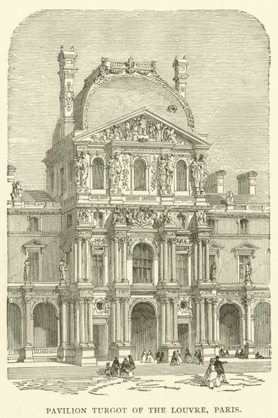 Pavillon Turgot på Louvre, Paris (kobberstik) af English School
