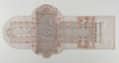 Belægningsplan for St. Pauls Cathedral, som udført, ca. 1710 (pen og blækvask på papir) af English School