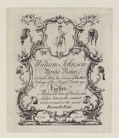 Peruke-mager, William Johnson, handelskort af English School