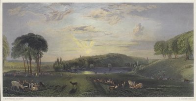 Petworth Park, Sussex (farvet gravering) af English School