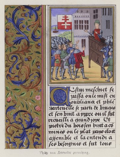 Philip Von Artaveld prædiker (farvet gravering) af English School