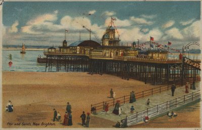 Mole og sand, New Brighton, Merseyside (farve litho) af English School