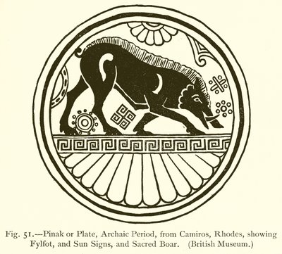 Pinak eller plade, arkaisk periode, fra Camiros, Rhodos, viser Fylfot og soltegn og hellig orne af English School