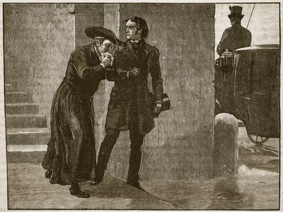 Pius IX forlader Vatikanet i forklædning, 1848, illustration fra Cassells Illustrated History of England (sepiafoto) af English School
