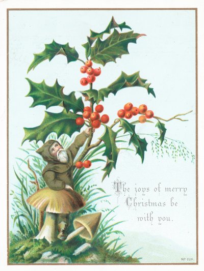 Nisse plukker Holly, julekort af English School