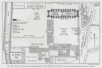 Plan of King "s College, shewing the present buildings and the destroyed Provost" s Lodgedani af English School