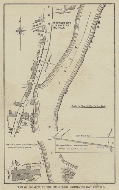 Lokalitetsplan for Shakspeare Commemoration Theatre (gravering) af English School