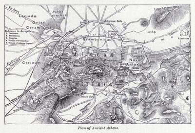 Plan over det gamle Athen (litho) af English School