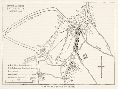 Plan for slaget ved Dubba (Hyderabad) 24. marts 1843, illustration fra Cassells Illustrated History of England af English School