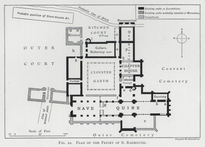 Plan over Priory of S Radegund (gravering) af English School