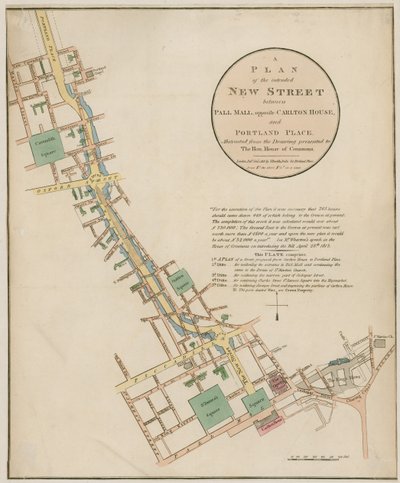 Plan over den påtænkte nye gade (Regent Street) mellem Pall Mall og Portland Place af English School
