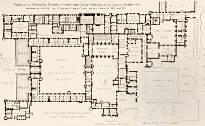 Plan over hovedetagen af Hampton Court Palace, som det var under kong Henry VIII