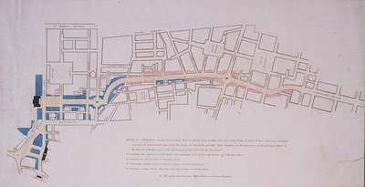 Plan, dem House of Commons vorgelegt, einer Straße von Charing Cross nach Portland Place, die zum Crown Estate im Marylebone Park führt von English School
