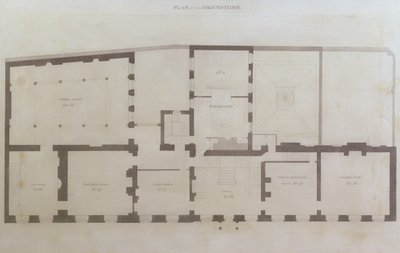 Tegninger af stueetagen på Albemarle Street 21 efter de indledende ændringer af huset efter dets erhvervelse af Royal Institution, ca. 1800 (blyant og wc på papir) af English School
