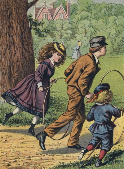 Leg med bøjler i parken (farvelitografi) af English School