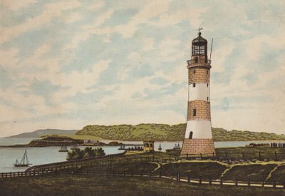 Plymouth: Smeaton Lighthouse on the Hoe (farve litho) af English School