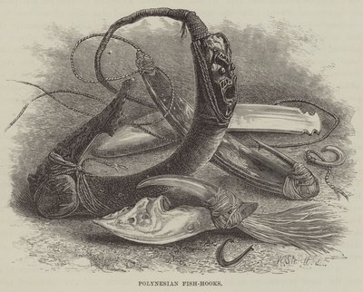 Polynesische Angelhaken (Gravur) von English School