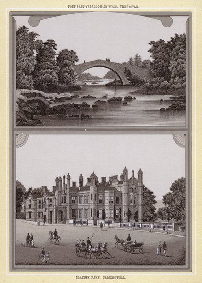 Pont-pant-scallog-on-usg, Trecastle; Glanusk Park, Crickhowell (litho) af English School