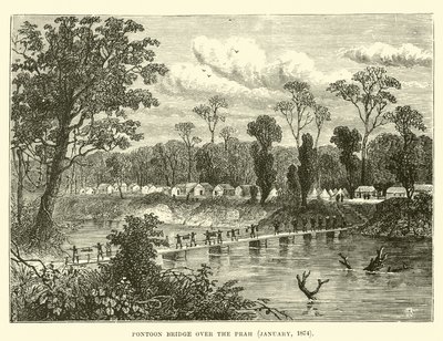 Pontoon Bridge over the Prah, January 1874  af English School