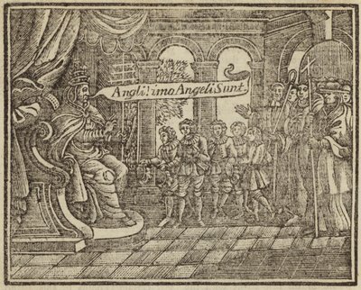 Pope Gregory and the Angeli: Gregory the Great encountering Anglo-Saxon youths at a slave marketdani af English School