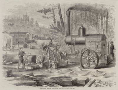 Transportabelt dampcirkelsavværk (gravering) af English School