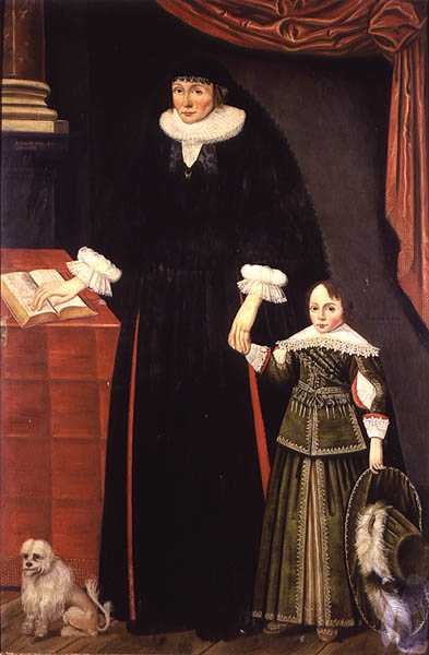 Portræt af en dame og en ung dreng, måske Anne Bonham og hendes søn Hugh af English School