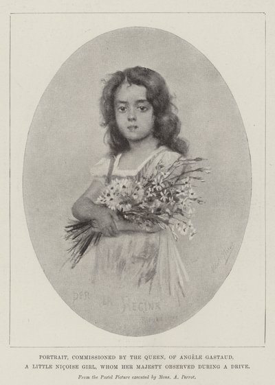 Portræt, bestilt af dronningen, af Angele Gastaud, en lille Nicoise-pige, som Hendes Majestæt observerede under en køretur (litho) af English School