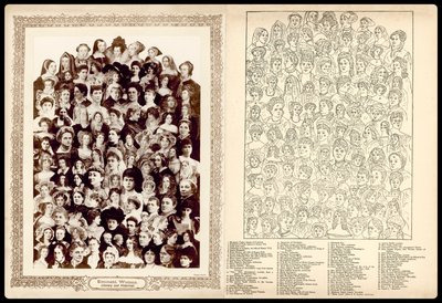 Portrætmontage, ca. 1910: Fremtrædende kvinder, litterære og historiske (litografi) af English School