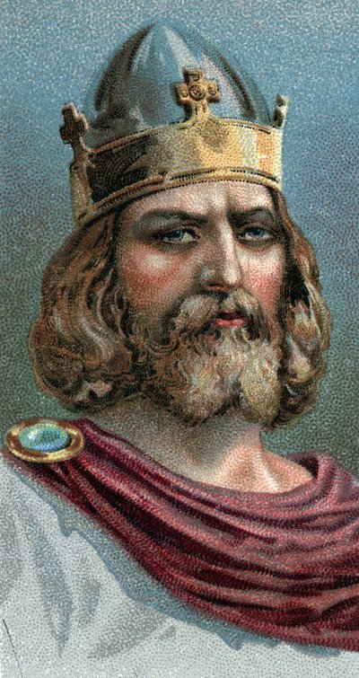 Portræt af Alfred den Store (Alfred den Store, 849-899), King of Wessex, 800-tallet e.Kr. - Fra serien "" Leaders of Men""" - Chromolithography - English School, 20. århundrede - af English School