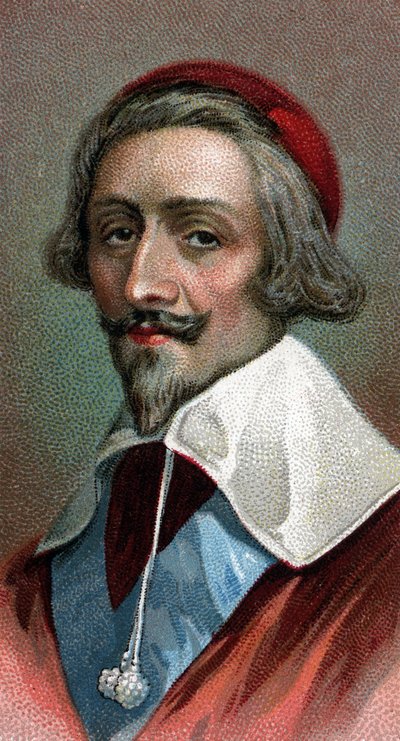 Portræt af kardinal Richelieu (Armand Jean du Plessis, kardinal de Richelieu) (1585-1642), fransk gejstlig, adelig og statsmand - Fra serien "" Leaders of Men"" - Chromolithography - English School, 20. århundrede - af English School