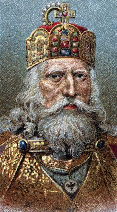 Portræt af Karl den Store (742-814), kongen af frankerne - Charles den Store - Fra serien "" Leaders of Men"" - Chromolithography - English School, 20. århundrede - af English School