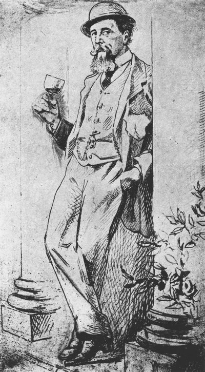 Portræt af Charles Dickens (1812-70), fra Drinking with Dickens skrevet af Cedric Charles Dickens af English School
