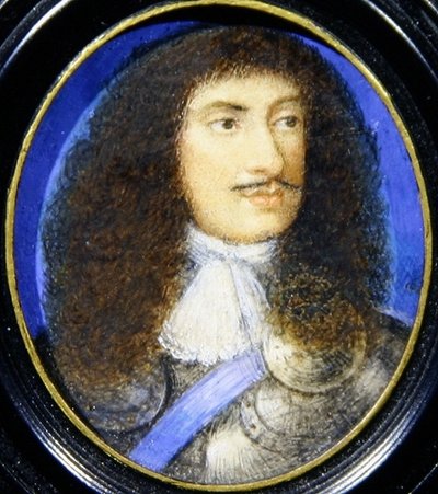Portræt af Charles II (akvarel på elfenben) af English School