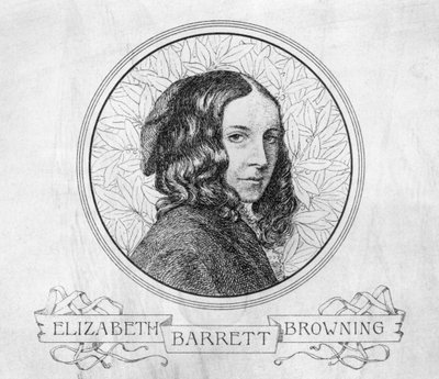 Portræt af Elizabeth Barrett Browning (1806-61) (gravering) (s/h foto) af English School