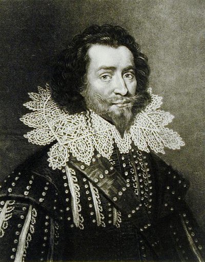 Portræt af George Villiers, 1. hertug af Buckingham (1592-1628) indgraveret af Richard Earlom (1743-1822) og Charles Turner (ca. 1773-1857) fra Illustrious Characters in British History (mezzotint) (bw p. af English School