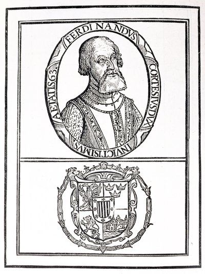 Portræt af Hernan Cortes (1485-1547) og hans arme, fra 